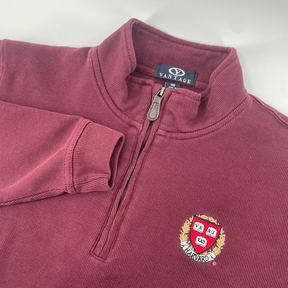 Vantage Harvard Quarter Zip Mens Medium Maroon Ribbed Pullover Sweatshirt
